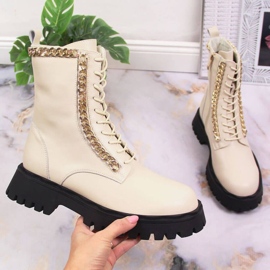 Kožené kotníkové boty s řetízkem zateplené Artiker W HBH40 béžový 1