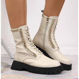 Kožené kotníkové boty s řetízkem zateplené Artiker W HBH40 béžový 2