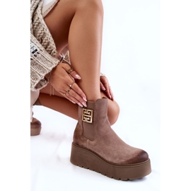 PL5 Dámské semišové kozačky na masivní platformě světle hnědá Savira hnědý 1