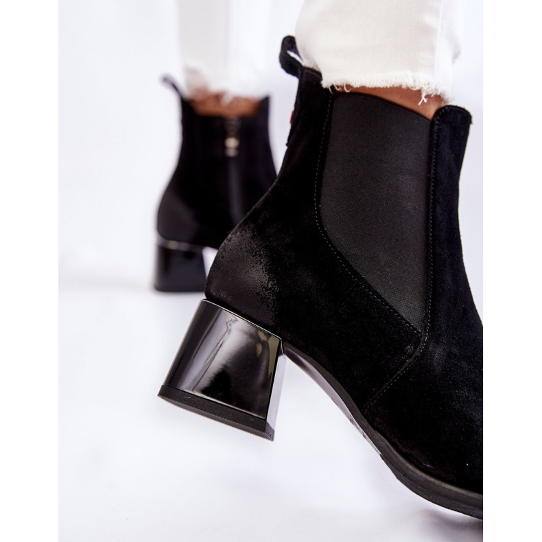 Dámské semišové kozačky na podpatku Black Berit černá 2