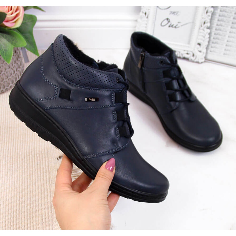 Dámské teplé kožené kozačky, tmavě modrá Helios 521 námořnická modrá 2