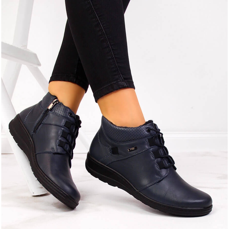 Dámské teplé kožené kozačky, tmavě modrá Helios 521 námořnická modrá 1