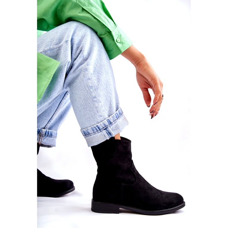 S.Barski Dámské semišové kozačky na plochých podpatcích Černá Fiorenz HY66-66 2