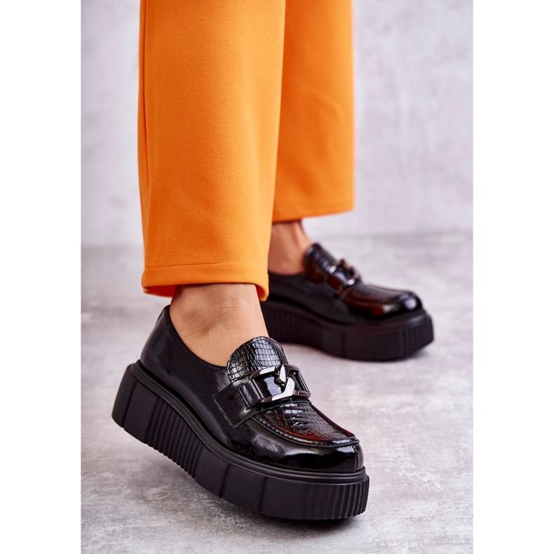 PL5 Módní kožené boty na platformě Black Marsol černý 1