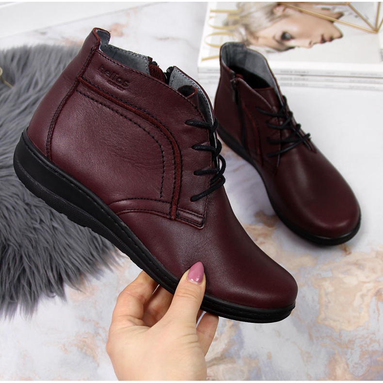 Třešňové zateplené kožené holínky Helios 612-2 červené 1