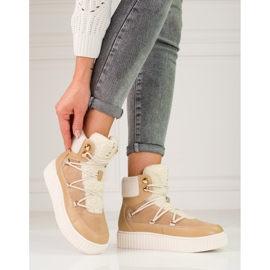 Dámské béžové kožené sněhule Shelovet na platformě béžový hnědý 1