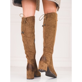 Elegantní dámské kozačky Shelovet vyrobené z ekologického semiše hnědý 1