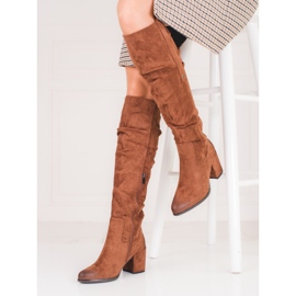 Semišové dámské hnědé kozačky Shelovet hnědý 1