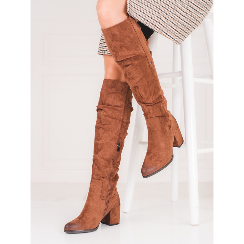 Semišové dámské hnědé kozačky Shelovet hnědý 1