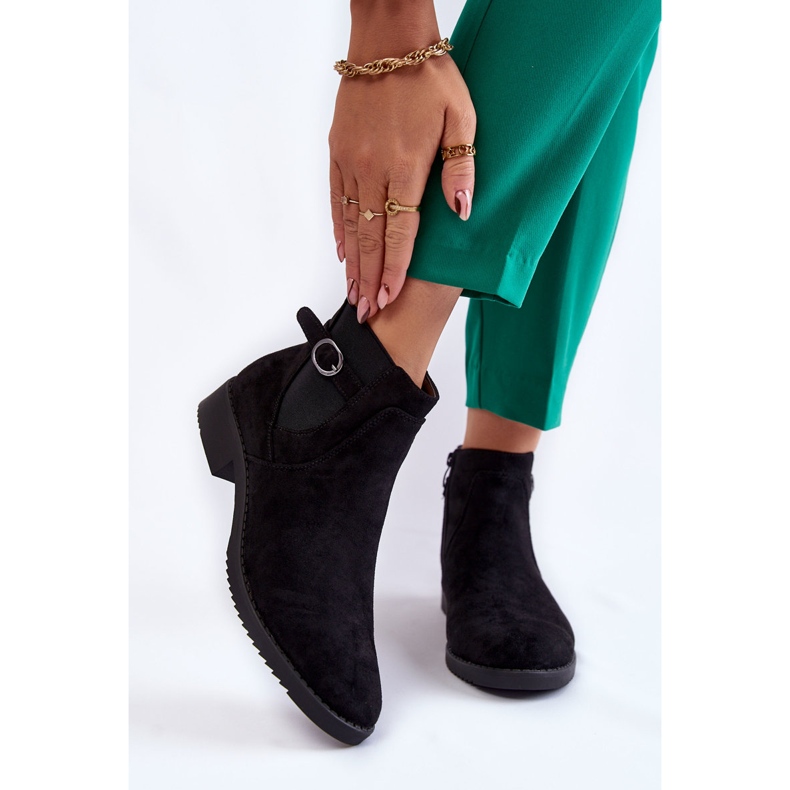 PJ1 Dámské teplé semišové kozačky Jodhpur Black Janette černý 1