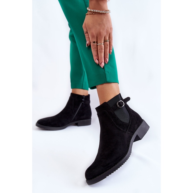 PJ1 Dámské teplé semišové kozačky Jodhpur Black Janette černá 2