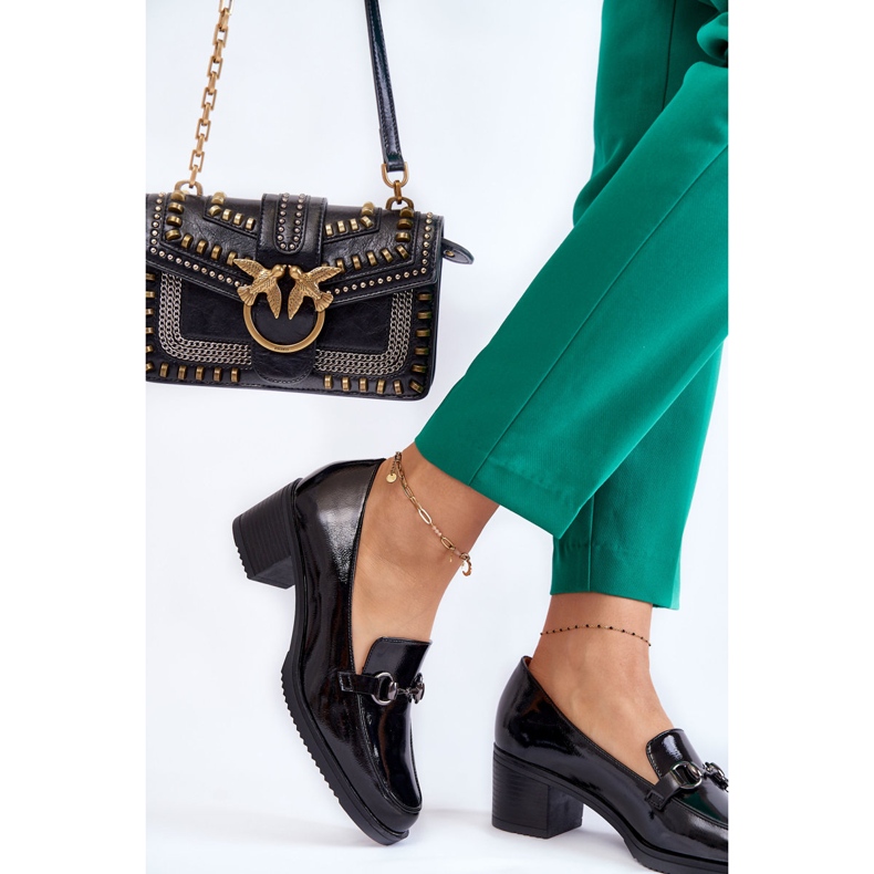 Vinceza Kožené lodičky Na Sloupu S černým Ornamentem Semila černá 2