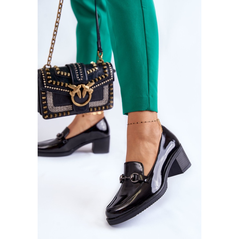 Vinceza Kožené lodičky Na Sloupu S černým Ornamentem Semila černá 1