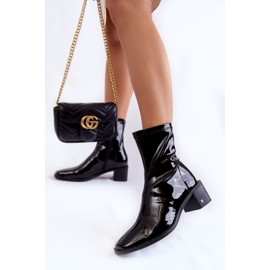 Vinceza Dámské Lakované Kozačky Na Podpatku Black Space černá 2