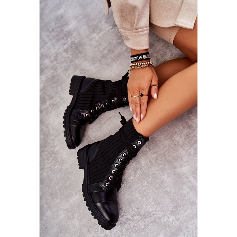 PG1 Dámské Kozačky S Ponožkou Vázanou Černé Livaro černá 4 PG1 Dámské Kozačky S Ponožkou Vázanou Černé Livaro černá 4