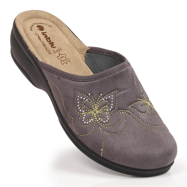 Pohodlné šedé velurové pantofle Inblu pro ženy šedá 1