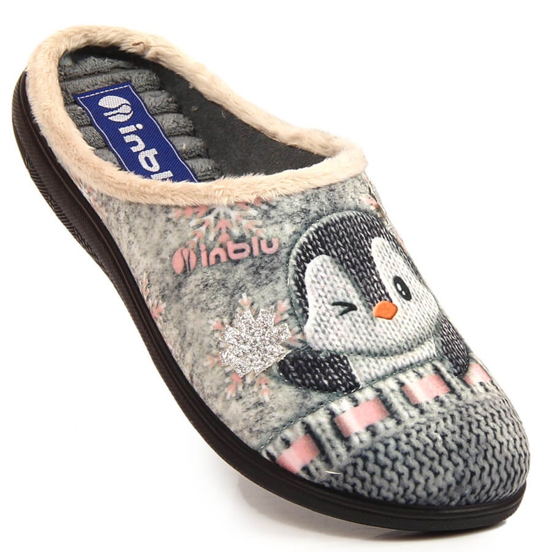 Pohodlné teplé domácí pantofle pro ženy s tučňákem Inblu šedá 1