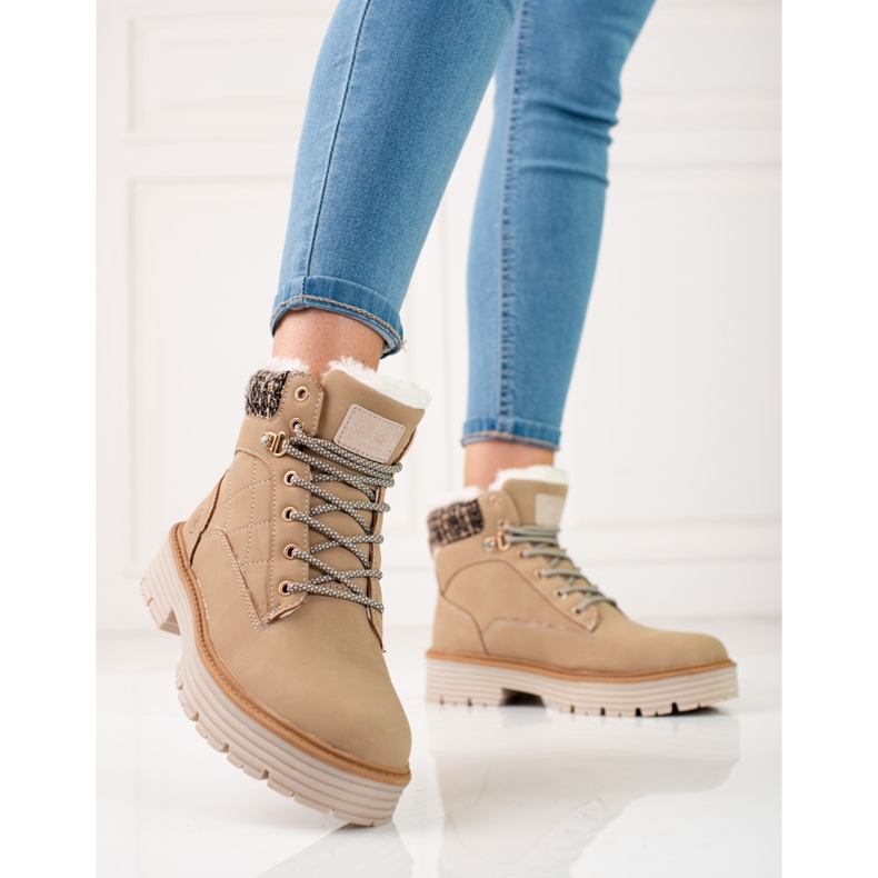 Dámské trapery zateplené shelovetovou kožešinou béžový 2