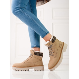 Dámské trapery zateplené shelovetovou kožešinou béžový 1