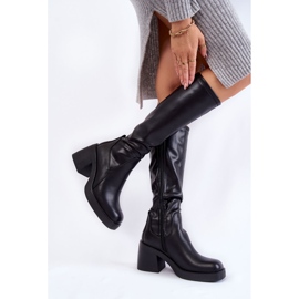 Sergio Leone Dámské kožené zateplené kozačky na zip černé Slavis černá 2