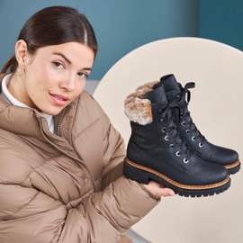 Černé dámské kozačky Rieker 72630-00 s kožíškem černá 1