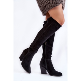 Lewski Shoes Dámské semišové vysoké kozačky na stehna Lewski 2833 Black černý 2