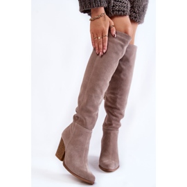 Lewski Shoes Dámské semišové nadkolenky Lewski 2833 šedá béžový 1