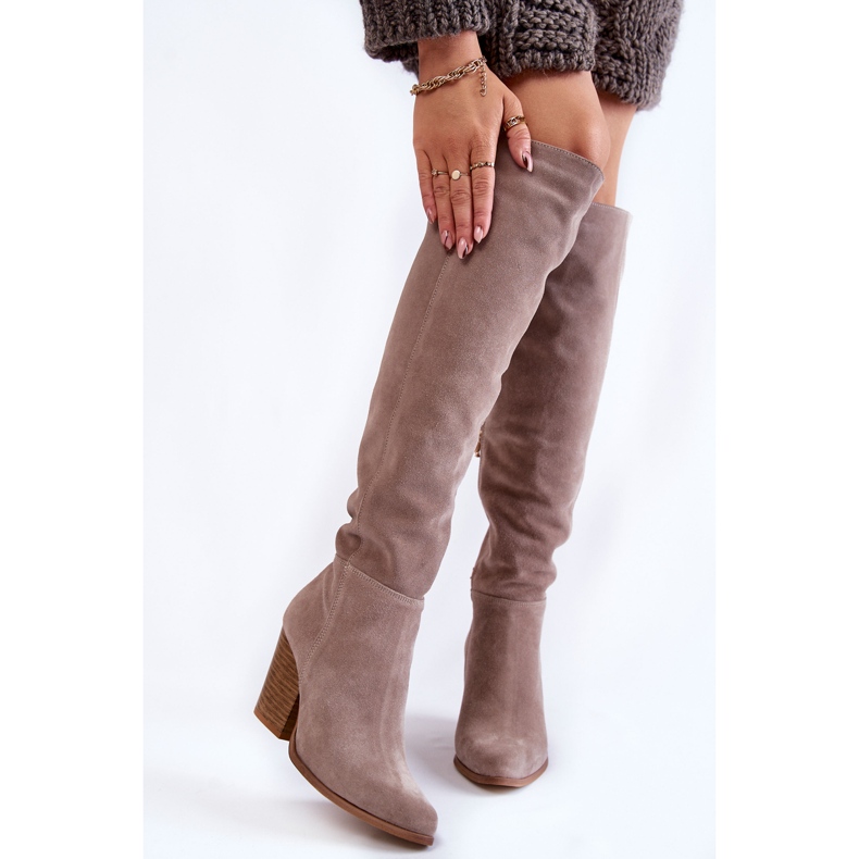 Lewski Shoes Dámské semišové nadkolenky Lewski 2833 šedá béžový 1