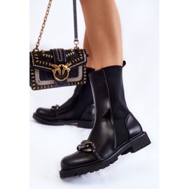 PA1 Dámské Nazouvací Kozačky S Řetízkem Černá Maliya 2