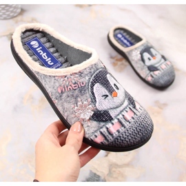 Pohodlné teplé domácí pantofle pro ženy s tučňákem Inblu šedá 2