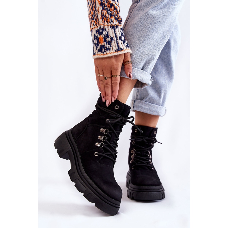Kožené teplé šněrovací boty Černá Merisha černý 1