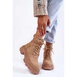 Kožené teplé šněrovací boty Béžová Merisha béžový 1