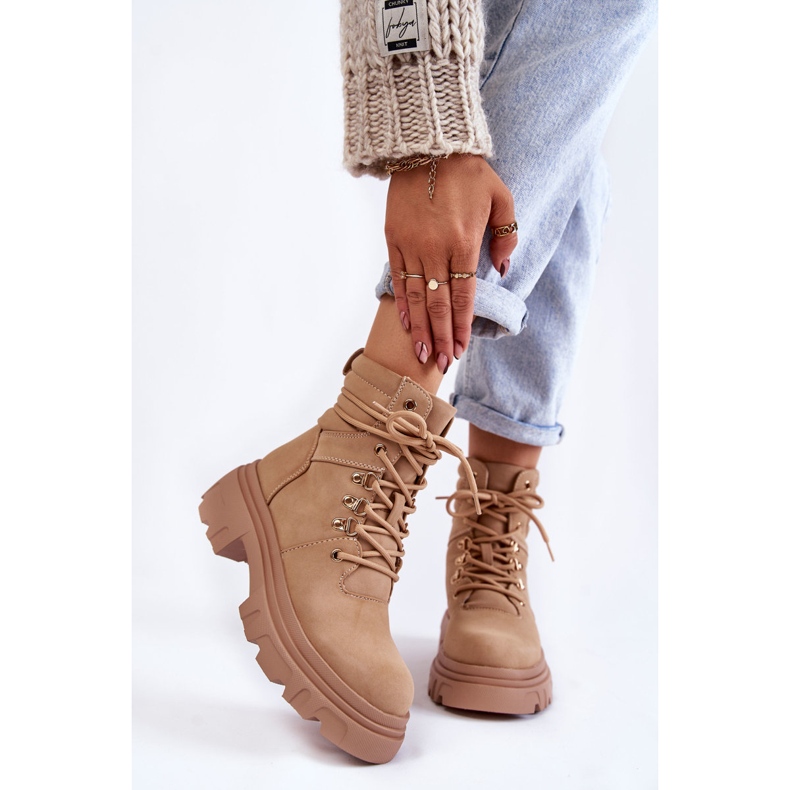 Kožené teplé šněrovací boty Béžová Merisha béžový 1