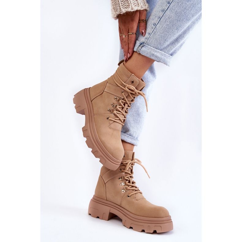 Kožené teplé šněrovací boty Béžová Merisha béžový 2