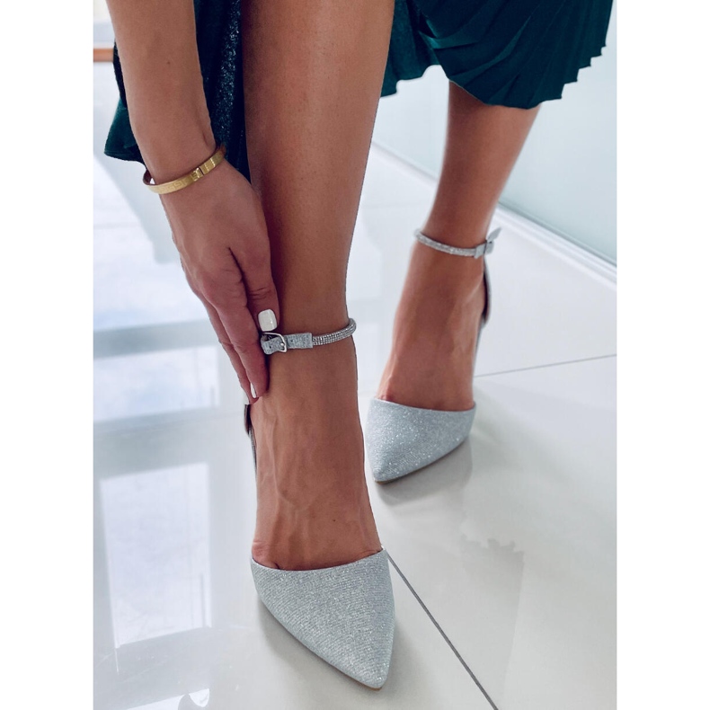 PA1 Formální lodičky na sloupku Orchid Silver stříbro šedá 1