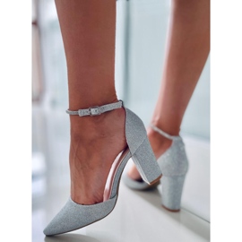 PA1 Formální lodičky na sloupku Orchid Silver stříbro šedá 2