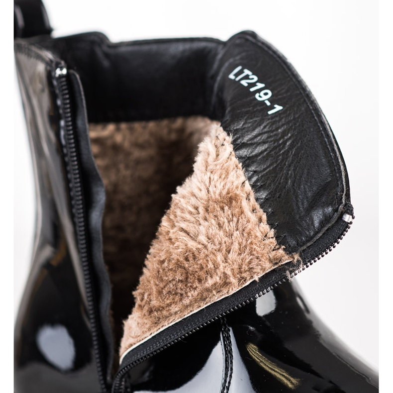 SHELOVET Lakované boty s kožešinou černý 1