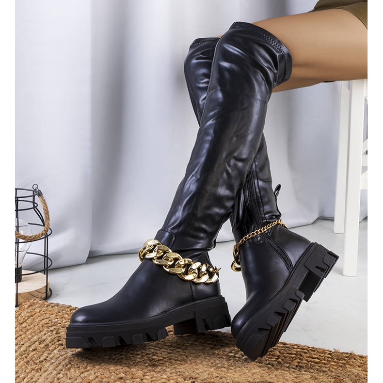 PA1 Černé kozačky na vysoké podrážce Zarate černá 2