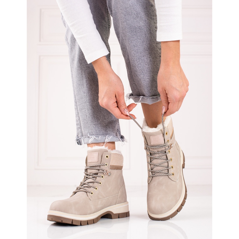 Dámské béžové trapery s kožešinou shelovet béžový 1