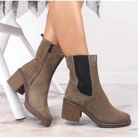 Dámské semišové kožené kozačky na sloupku, teplé béžové Filippo béžový 1