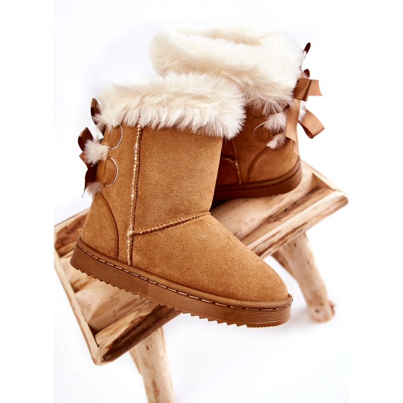 Dětské zateplené boty s mašličkami, béžové sněhule béžový 3