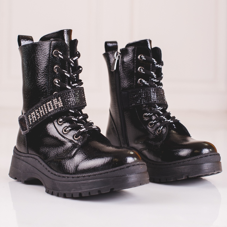 W. Potocki Dívčí boty Potocki s krystaly černá 1