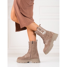 Vysoká dámská turistická obuv Shelovet z přírodní kůže béžový 2