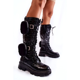 Joia Dámské boty Trappers s kabelkami Black Animal Print Military černá 1