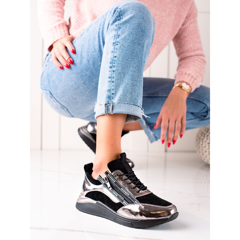 W. Potocki Černo -stříbrné tenisky z kůže Potocki černá zlatý 1