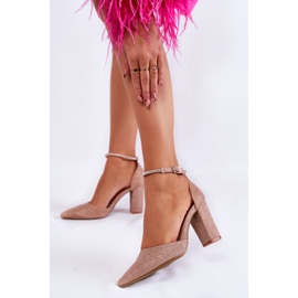 PS1 Lesklé lodičky na podpatcích s kamínky růžové zlato kolečko zlatý 2