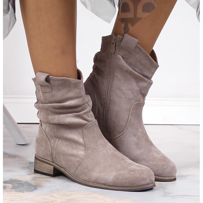 Dámské semišové, teplé kovbojské boty, béžové Jezzi béžový 2