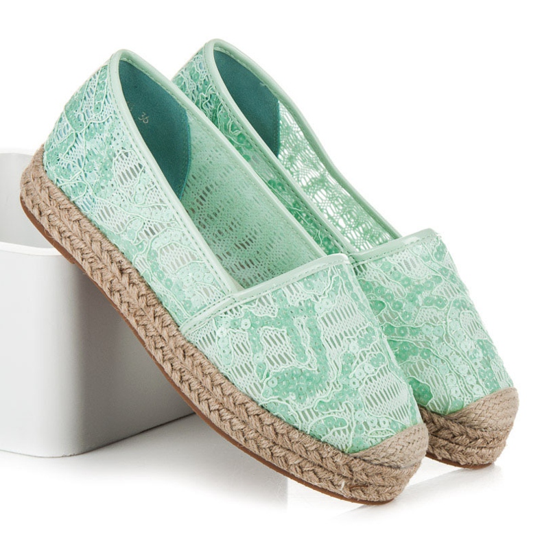 Vices Krajkové espadrilky s flitry zelený 1
