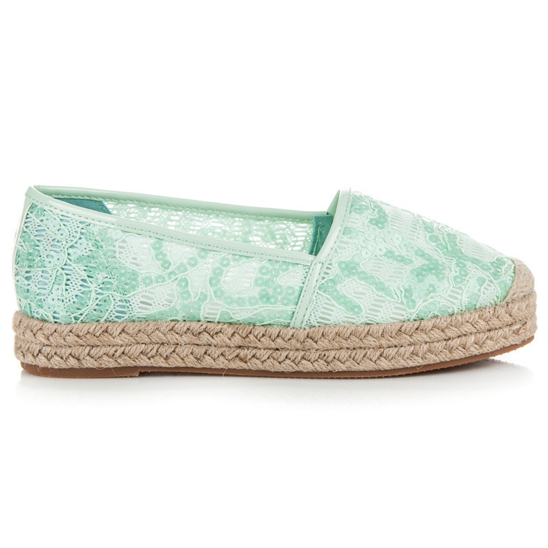 Vices Krajkové espadrilky s flitry zelený 2
