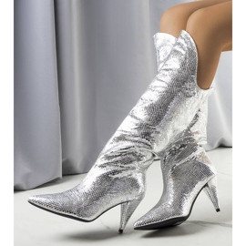 Stříbrné zateplené kozačky Kova stříbrný 1